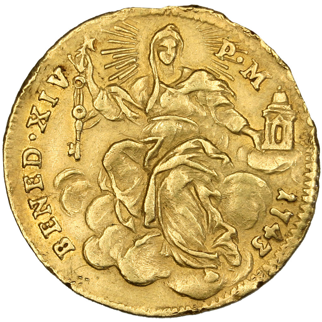 Vatican, Zecchino, 1743, Roma, AU(50-53), Gold, 3.31
