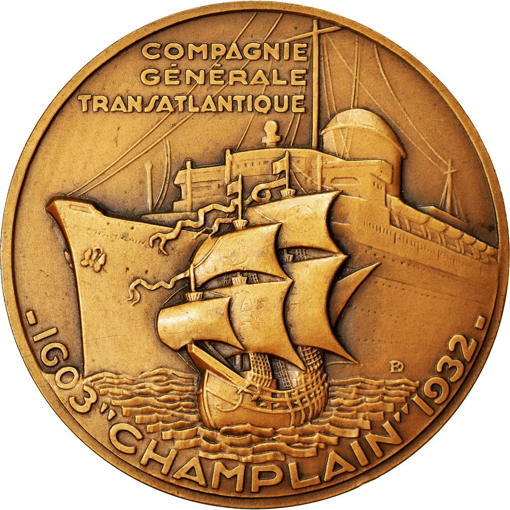 France, Medal, Compagnie Générale Transatlantique, Champlain, Shipping, 1932