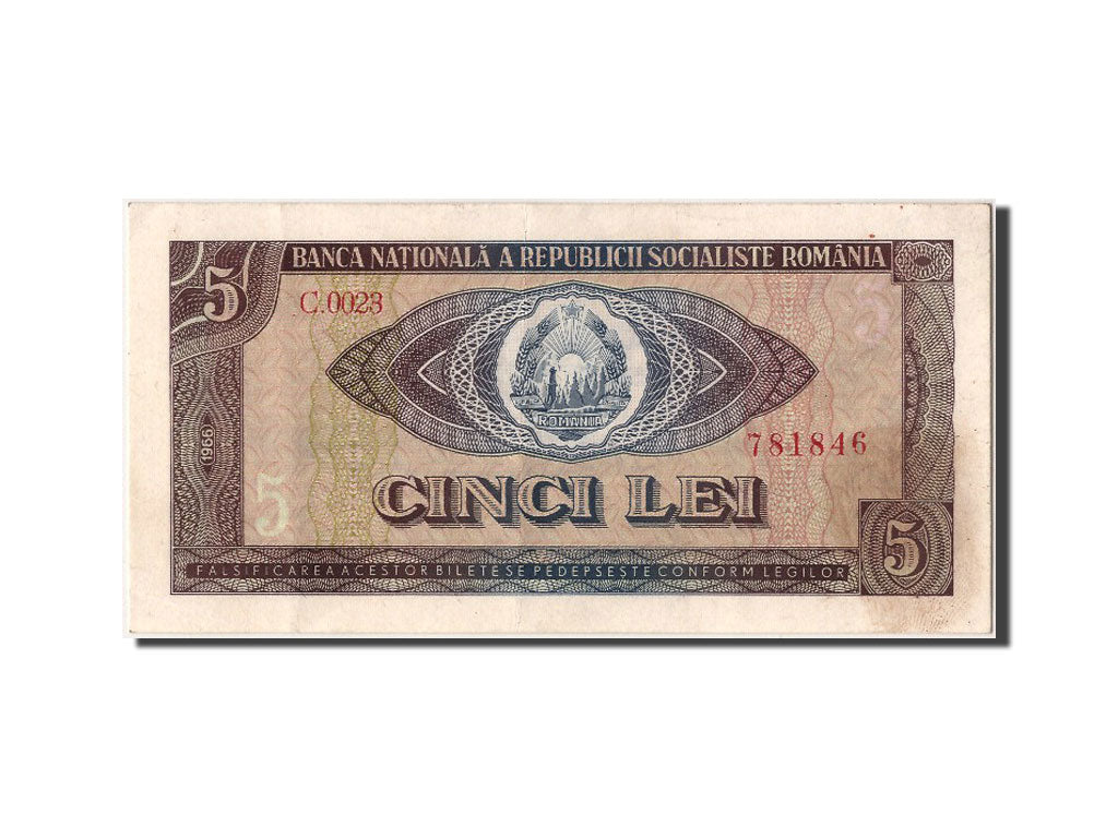 Romania, 5 Lei, 1966, KM #93a, AU(55-58), C.0023 78186