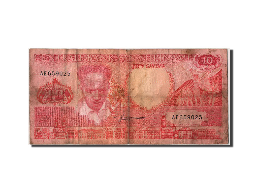 Suriname, 10 Gulden, 1988, KM #131b, 1988-01-09, VF(20-25), AE659025