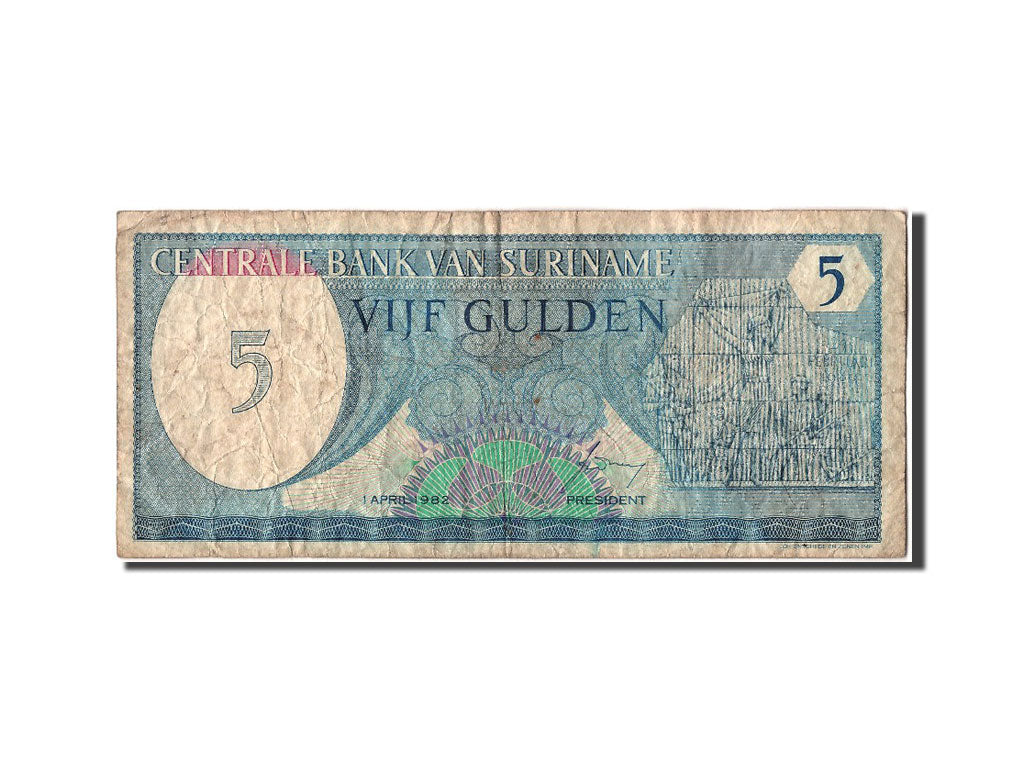 Suriname, 5 Gulden, 1982, KM #125, 1982-04-01, VF(30-35), 0023888178