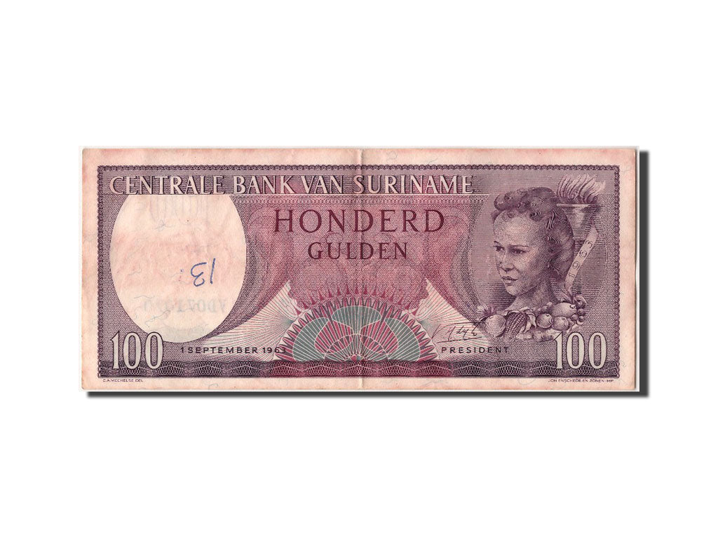 Suriname, 100 Gulden, 1963, KM #123, 1963-09-01, AU(50-53), VD071070