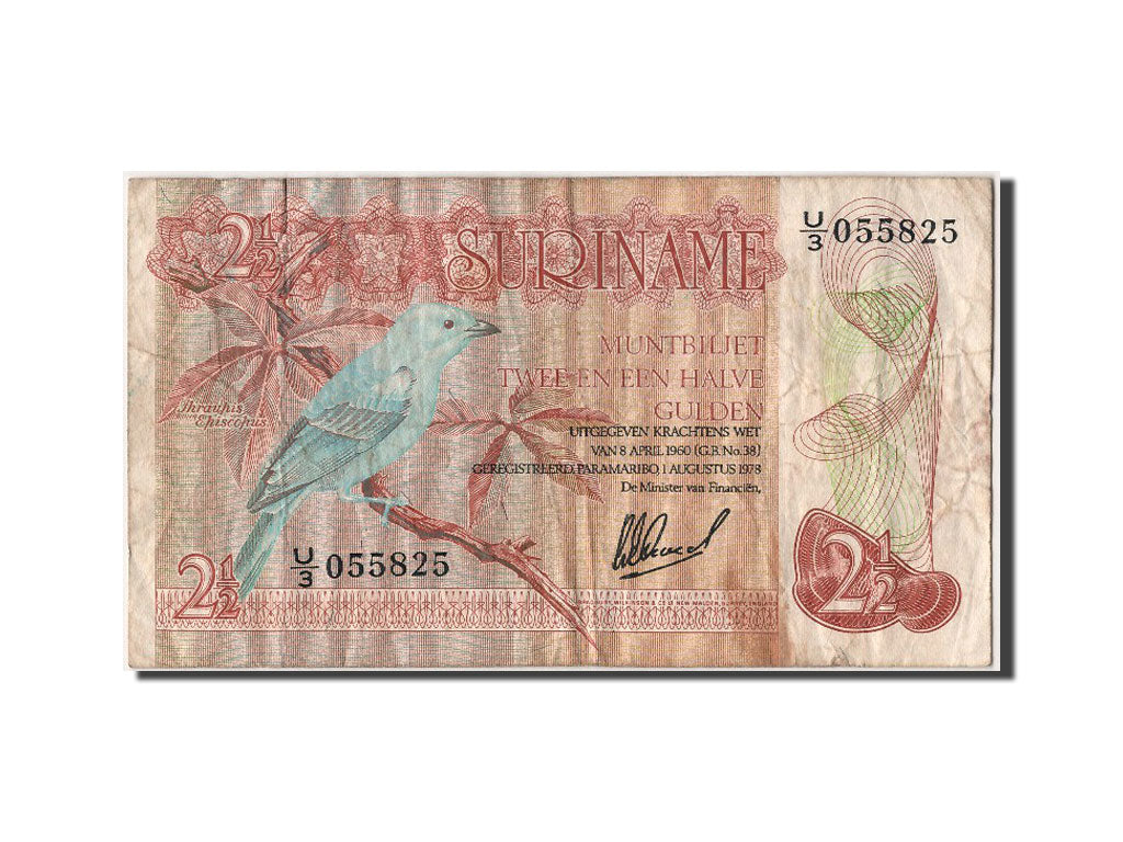 Suriname, 2 1/2 Gulden, 1960, KM #118b, 1960-04-08, VF(30-35), U/3 055825