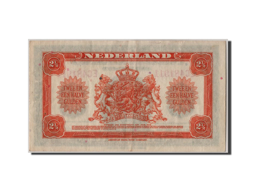 Netherlands, 2 1/2 Gulden, 1943, KM #65a, 1943-02-04, AU(55-58), EC481911