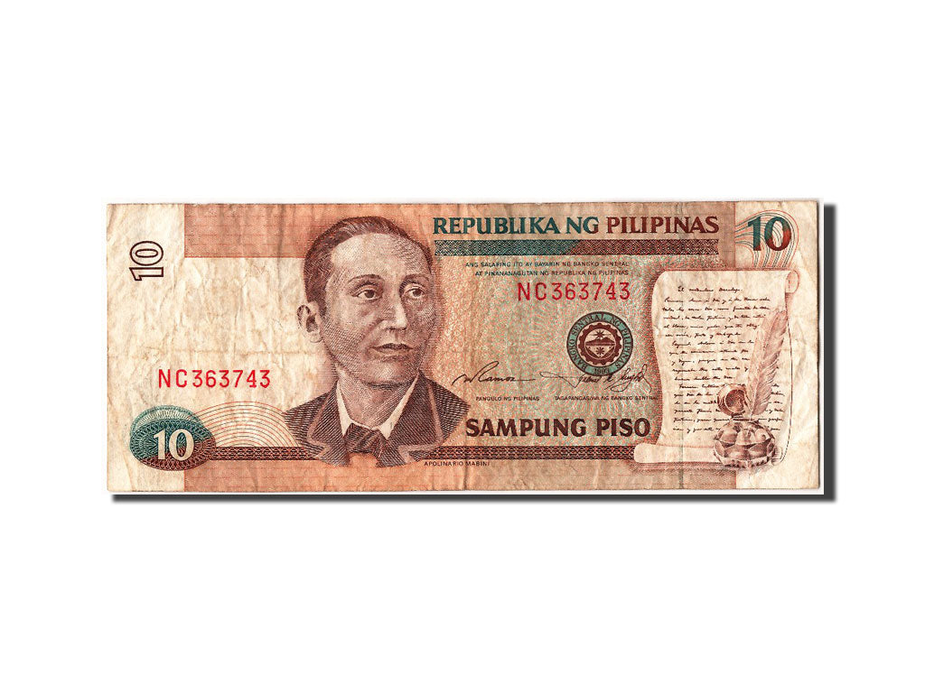 Banknot, Filipiny, 10 Piso, VF(20-25)