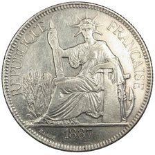 FRENCH INDO-CHINA, Piastre, 1887, Paris, KM #5, AU(50-53), Silver, Lecompte...