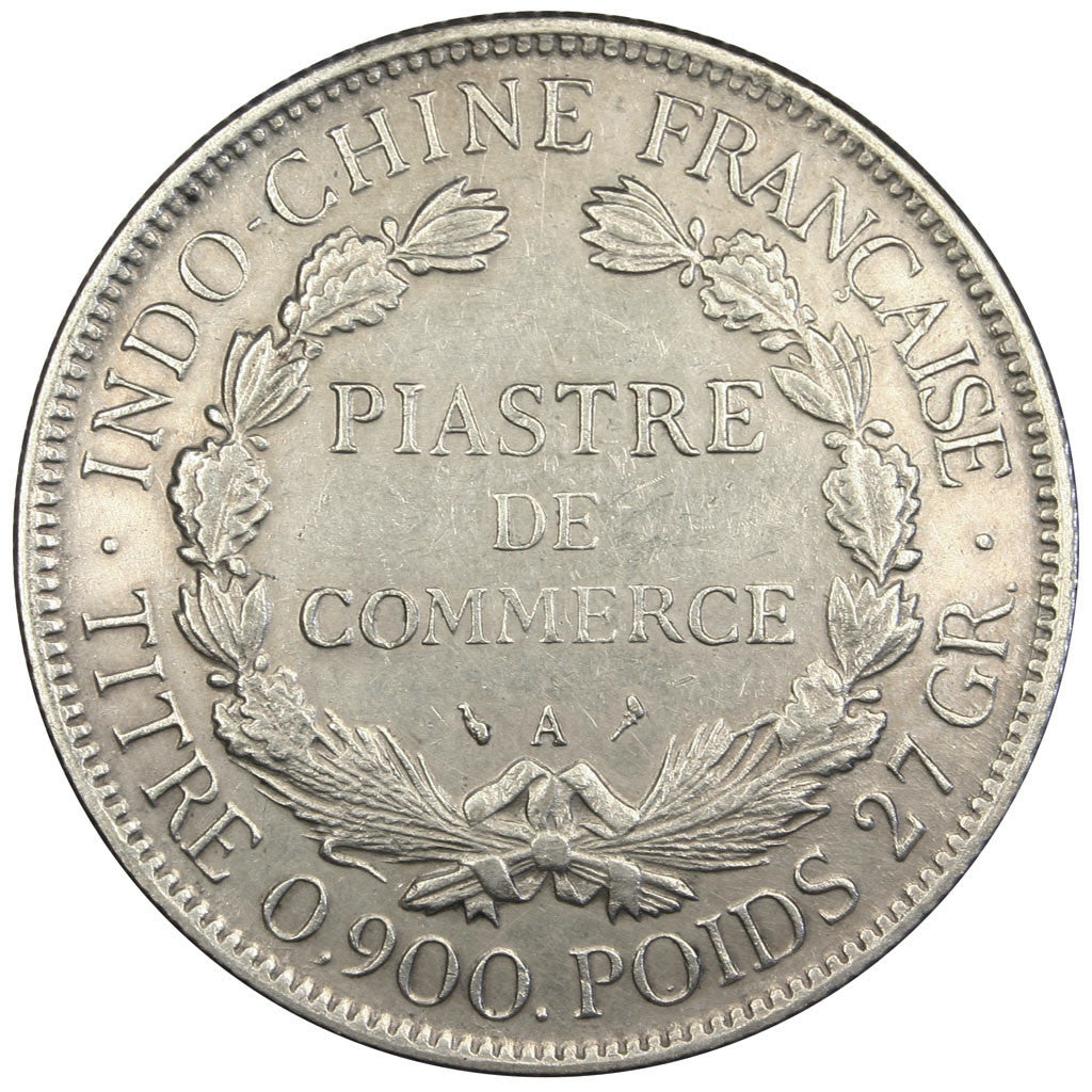 FRENCH INDO-CHINA, Piastre, 1887, Paris, KM #5, AU(50-53), Silver, Lecompte...