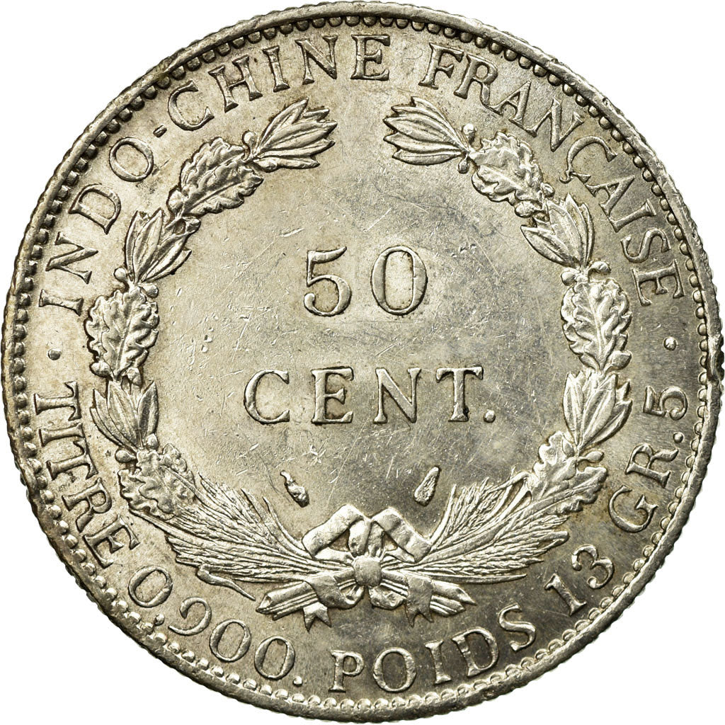Coin, French Indochina, 50 Cents, 1936, Paris, AU(55-58), Silver, Lecompte:261