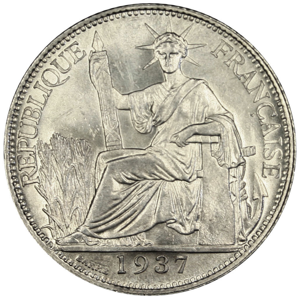 Indochine, 20 Cent, 1937, Paris, MS(60-62), Silver, Lecompte #236, 5.45