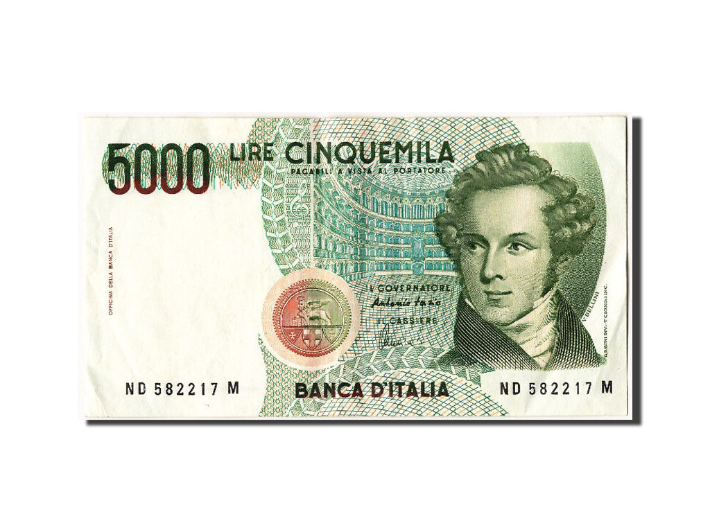 Italie, 5000 Lire type V. Bellini