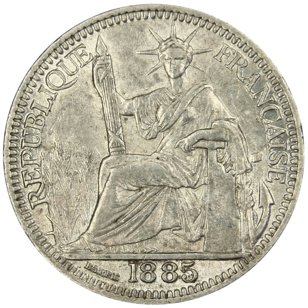 Indochine, 10 Cent, 1885, Paris, AU(55-58), Silver, Lecompte #129, 2.72