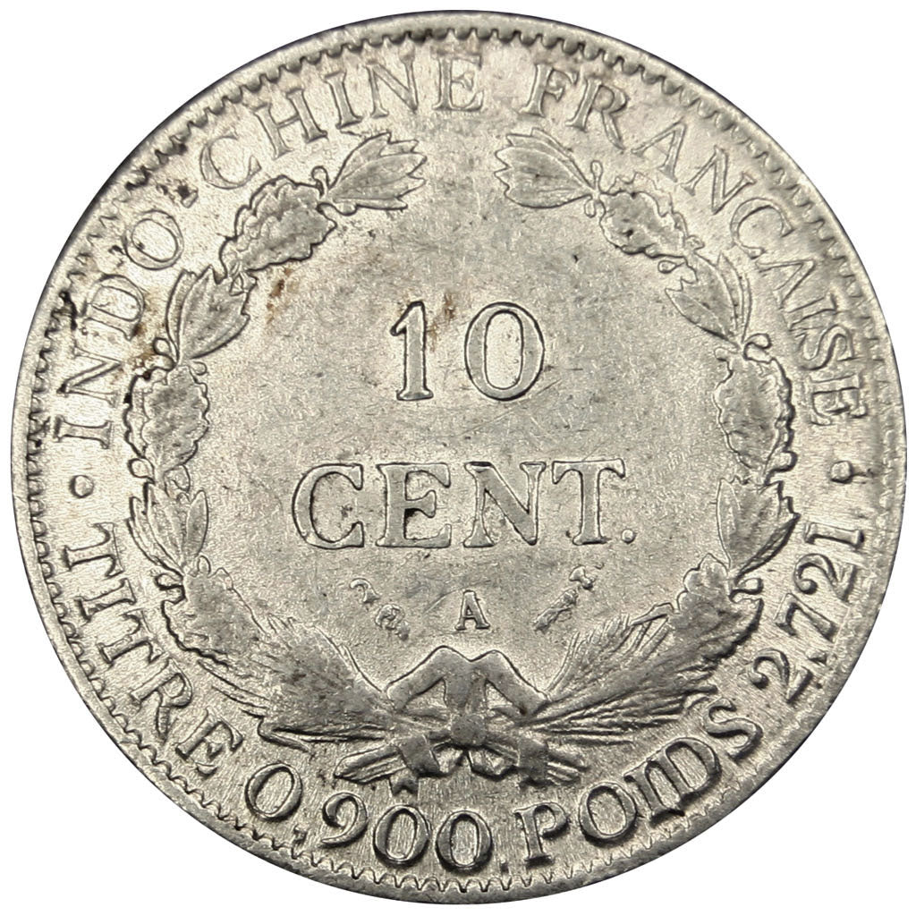 Indochine, 10 Cent, 1885, Paris, AU(55-58), Silver, Lecompte #129, 2.72