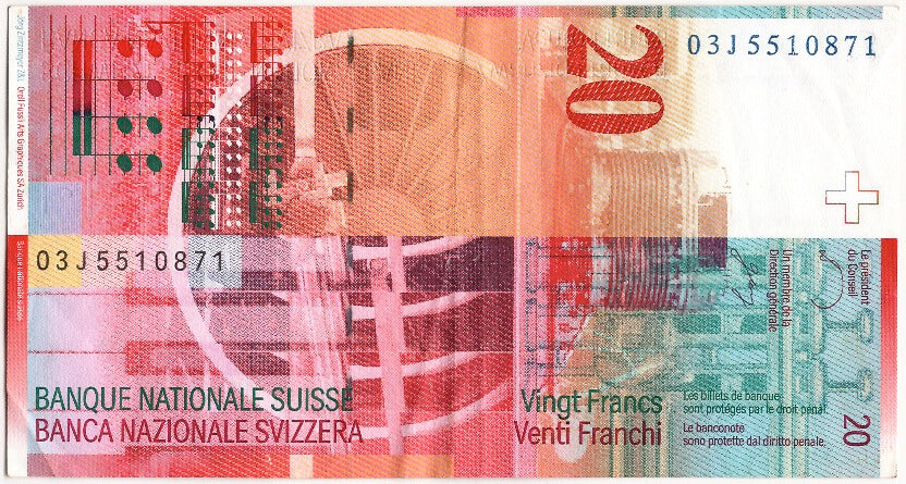 Switzerland, 20 Franken, 2003, KM #69b, AU(50-53), 03J5510871