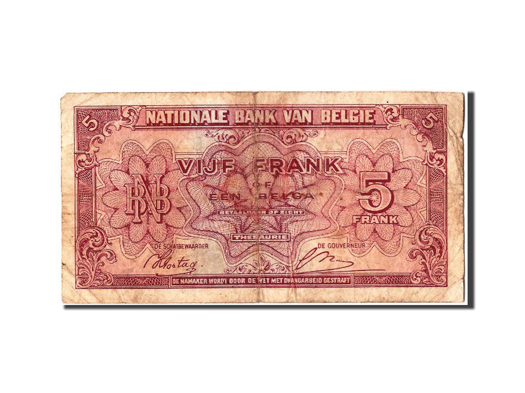 Banknote, Belgium, 5 Francs-1 Belga, 1943, 1943-02-01, VF(20-25)