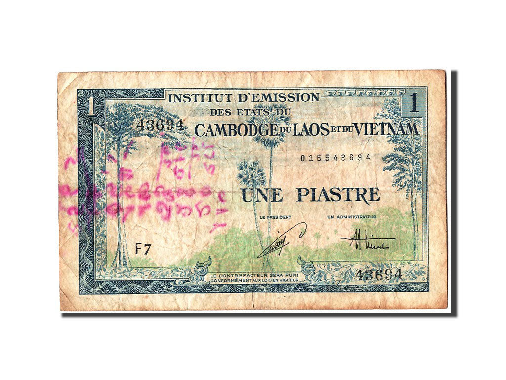 French Indo-China, 1 Piastre = 1 Dong, KM #105, F(12-15), F7 436940