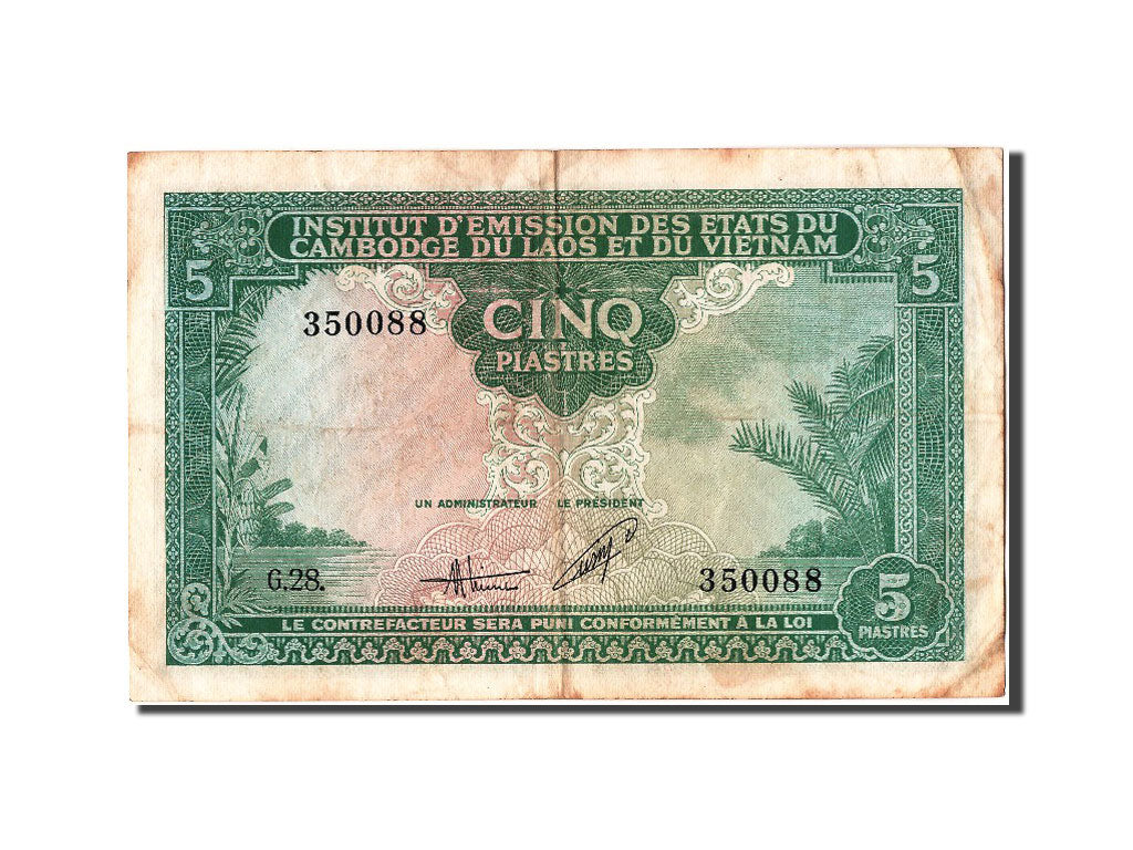 French Indo-China, 5 Piastres = 5 Dong, KM #106, EF(40-45), G28 350088