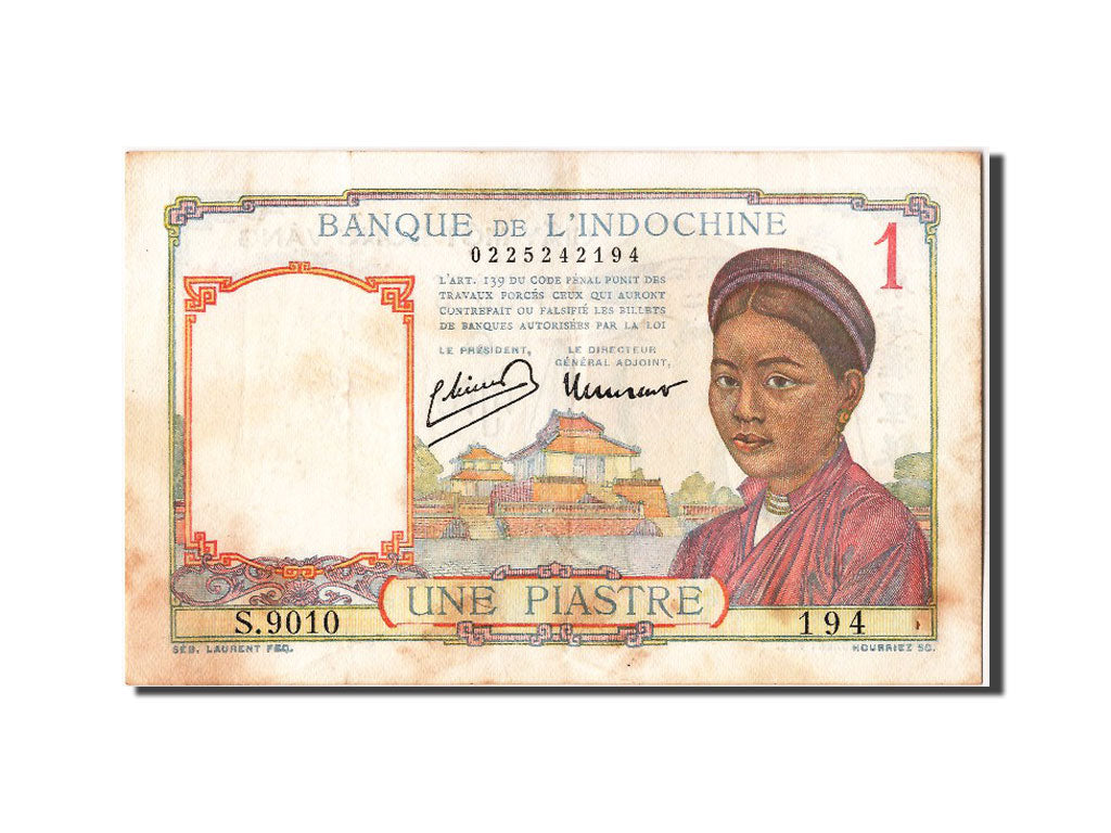 French Indo-China, 1 Piastre, KM #54c, AU(50-53), S9010 194
