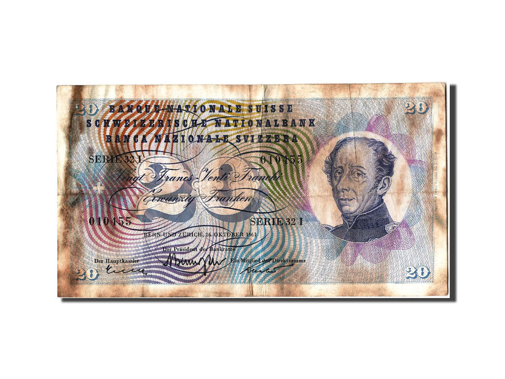Switzerland, 20 Franken, 1961, KM #46i, 1961-08-26, VG(8-10), 32I 010455