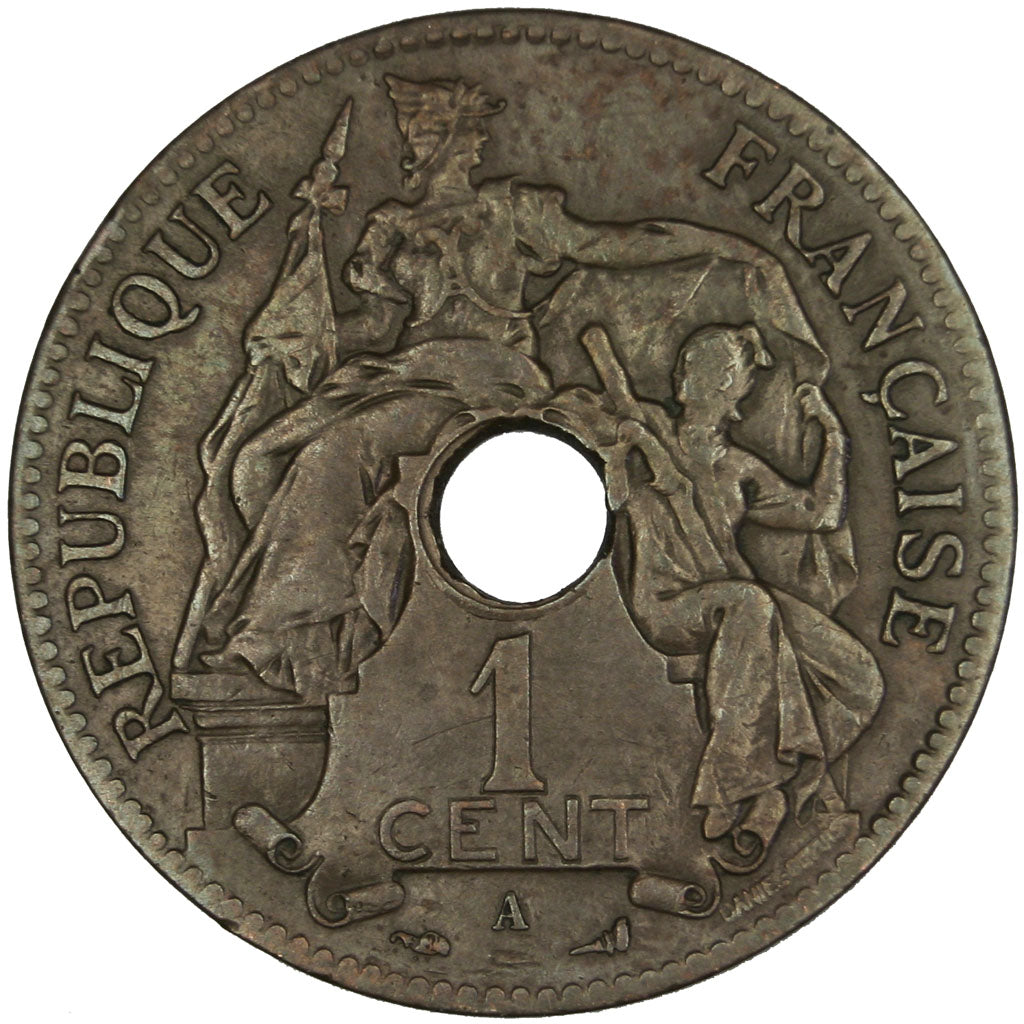 FRENCH INDO-CHINA, Cent, 1903, Paris, KM #8, AU(50-53), Bronze, 27.5, Lecompte..