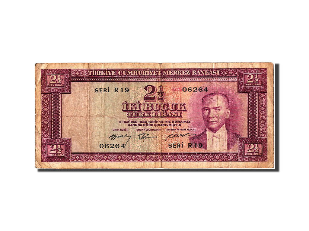 Turkey, 2 1/2 Lira, 1955, KM #151a, 1955-01-03, VF(20-25), R19 06264