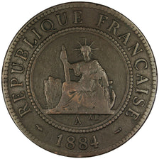 Cochinchine, 1 Cent, 1884, Paris, VF(30-35), Bronze, Lecompte #13, 9.67