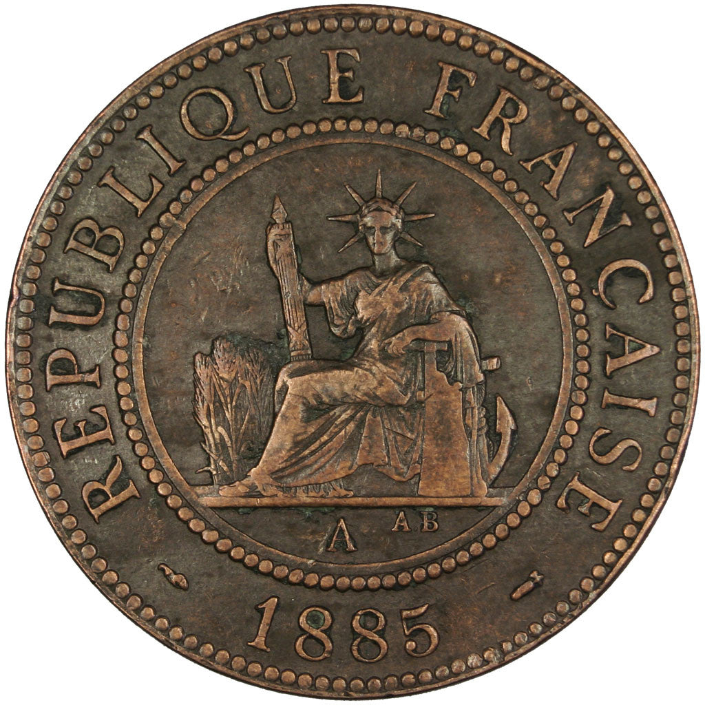 FRENCH INDO-CHINA, Cent, 1885, Paris, KM #1, AU(50-53), Bronze, 31, Lecompte...