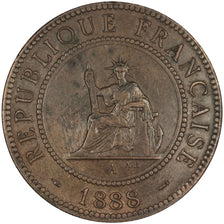FRENCH INDO-CHINA, Cent, 1888, Paris, KM #1, AU(50-53), Bronze, 31, Lecompte...