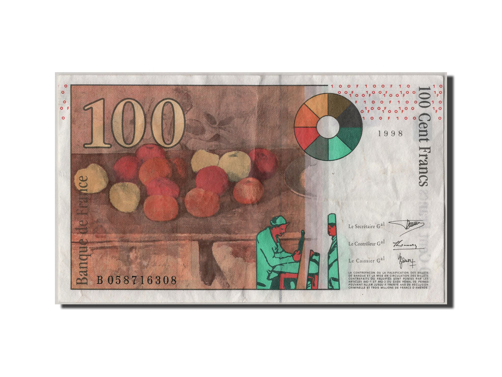 France, 100 Francs, 100 F 1997-1998 ''Cézanne'', 1998, KM #158a, EF(40-45), B...