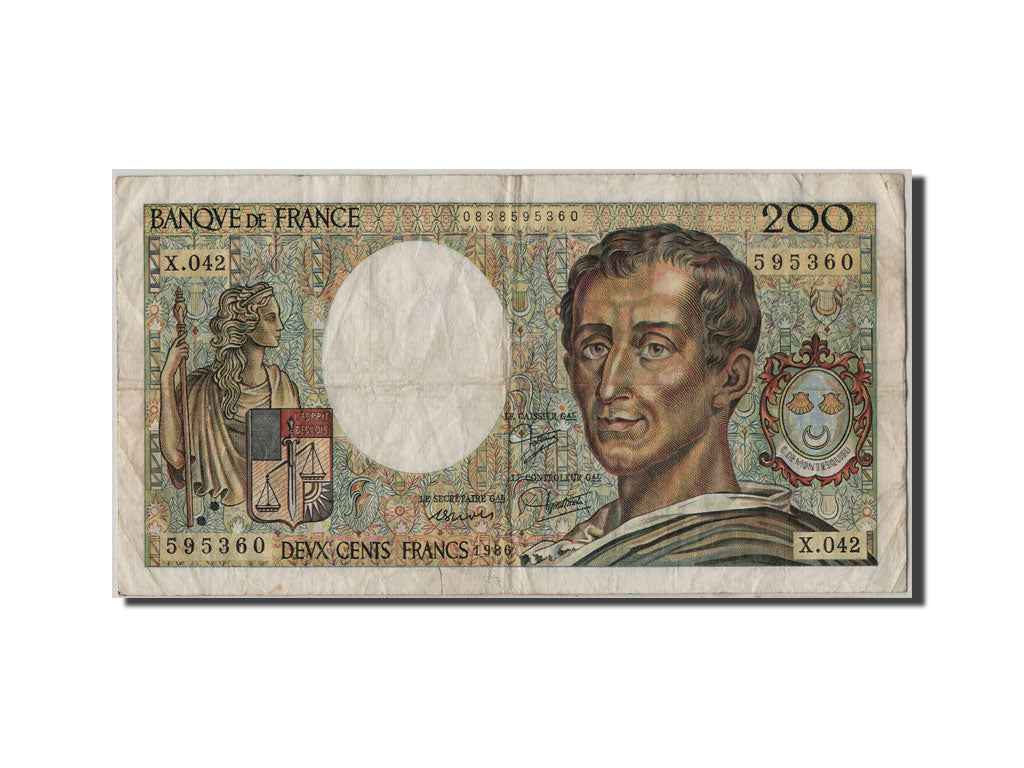 Francia, 200 Francs, 200 F 1981-1994 ''Montesquieu'', 1986, KM:155a, MB, Faye...
