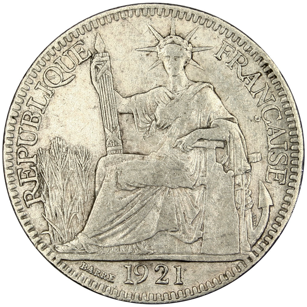 Indochine, 10 Cent, 1921, Paris, EF(40-45), Silver, Lecompte #162, 2.67