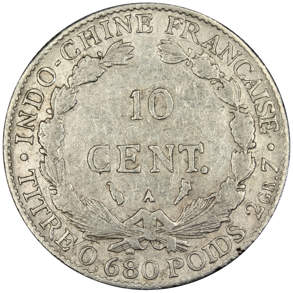 Indochine, 10 Cent, 1921, Paris, EF(40-45), Silver, Lecompte #162, 2.67