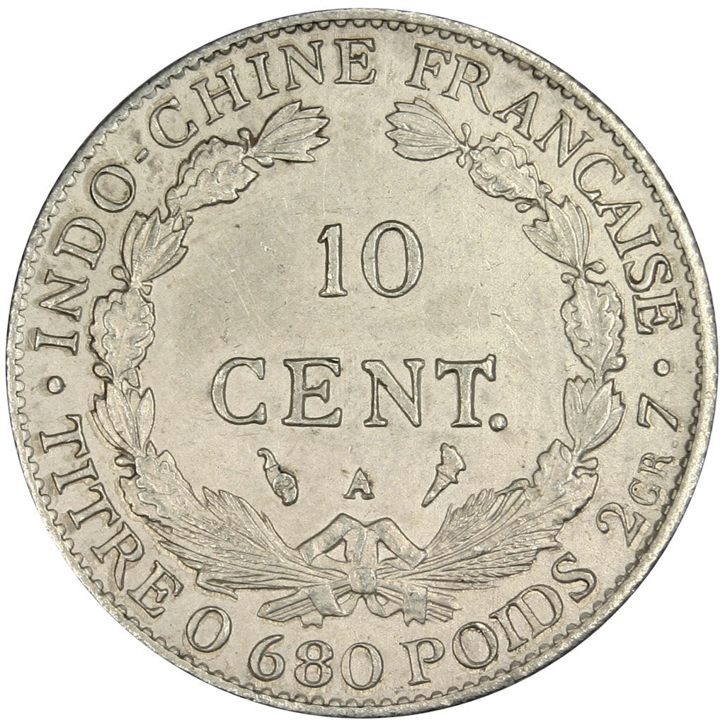 Indochine, 10 Cent, 1929, Paris, MS(60-62), Silver, Lecompte #169, 2.72