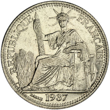Indochine, 10 Cent, 1937, AU(50-53), Silver, Lecompte #174, 2.70