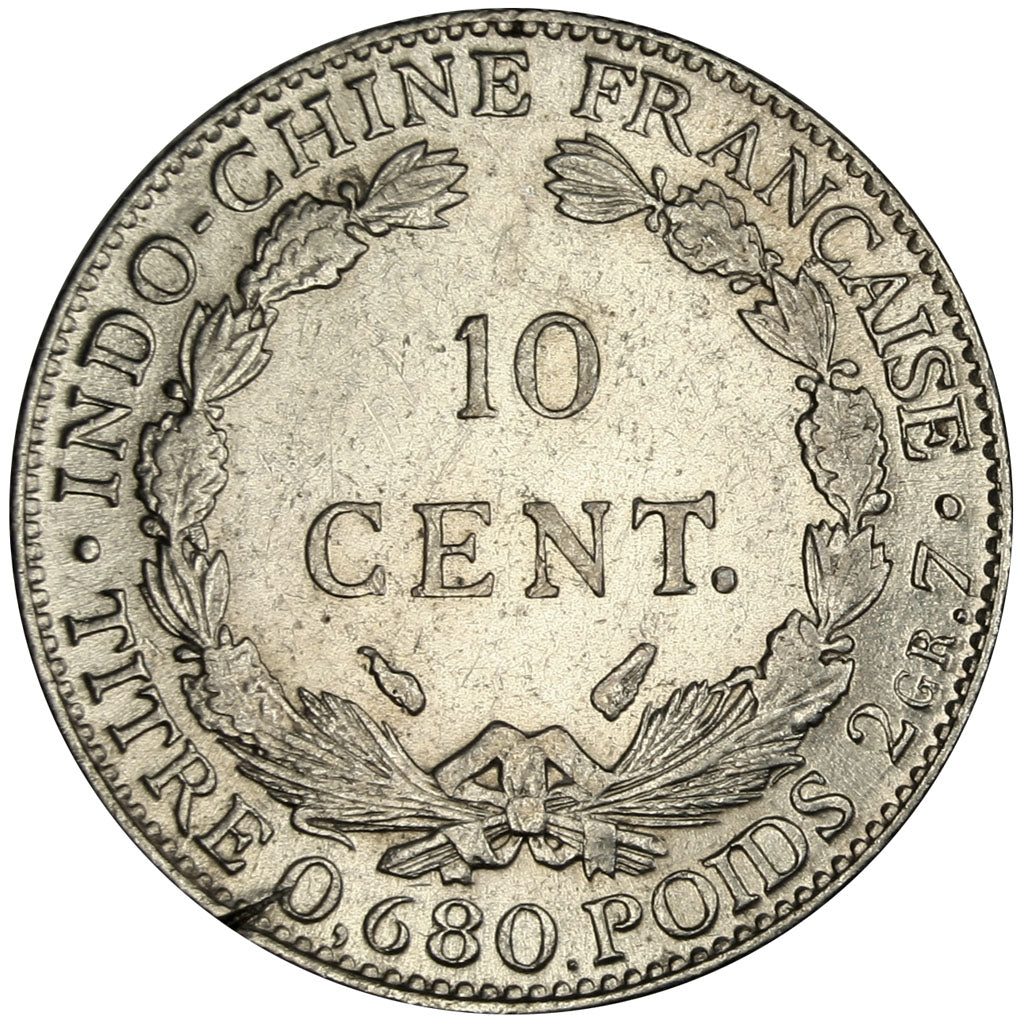 Indochine, 10 Cent, 1937, AU(50-53), Silver, Lecompte #174, 2.70
