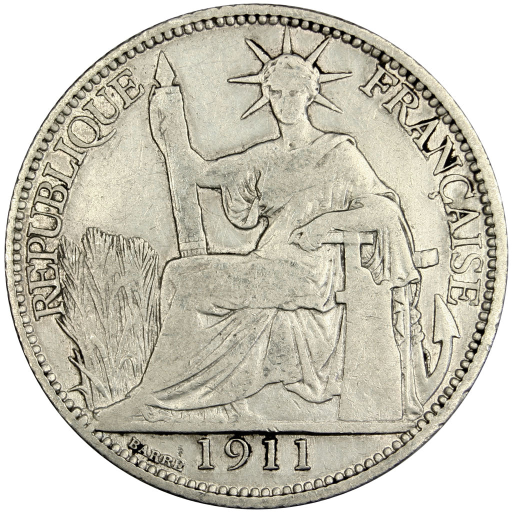 Indochine, 20 Cent, 1911, Paris, VF(20-25), Silver, Lecompte #210, 5.31