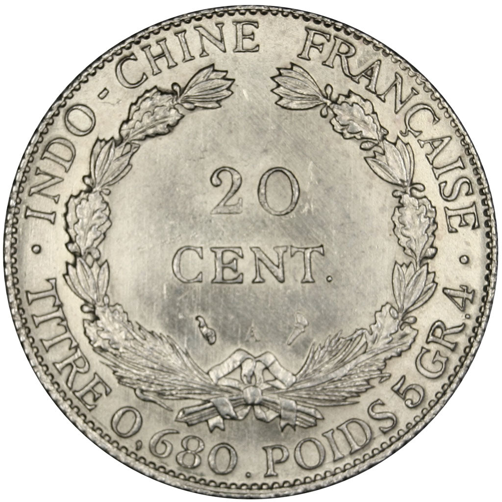 Indochine, 20 Cent, 1921, Paris, MS(60-62), Silver, Lecompte #221, 5.38
