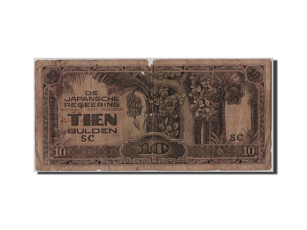 Netherlands Indies, 10 Gulden, KM #125b, VG(8-10), SC