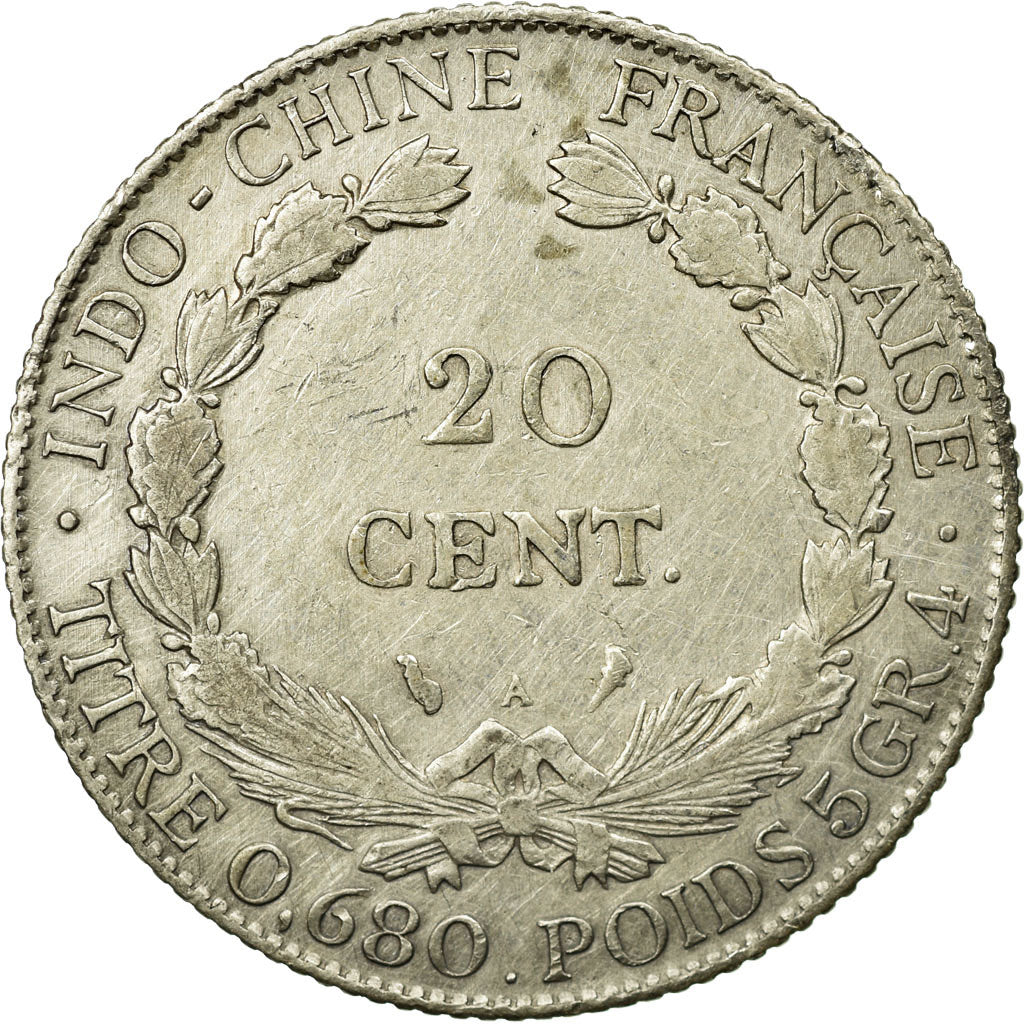 Coin, French Indochina, 20 Cents, 1924, Paris, EF(40-45), Silver, Lecompte:224