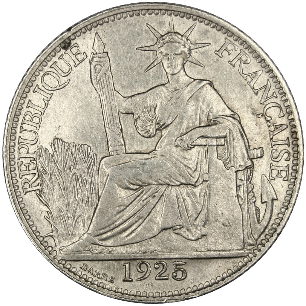 Indochine, 20 Cent, 1925, Paris, AU(50-53), Silver, Lecompte #225, 5.40