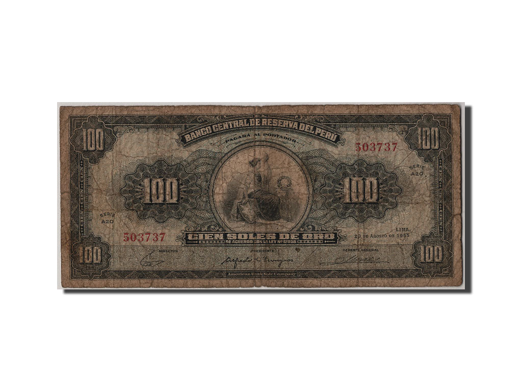 Peru, 100 Soles de Oro, 1965, KM #90a, 1965-08-20, VG(8-10), A20 503737
