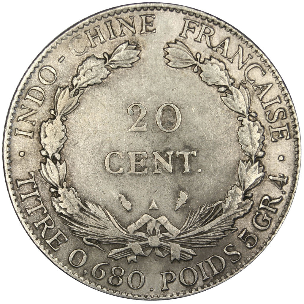 Coin, French Indochina, 20 Cents, 1927, Paris, AU(50-53), Silver, Lecompte:226