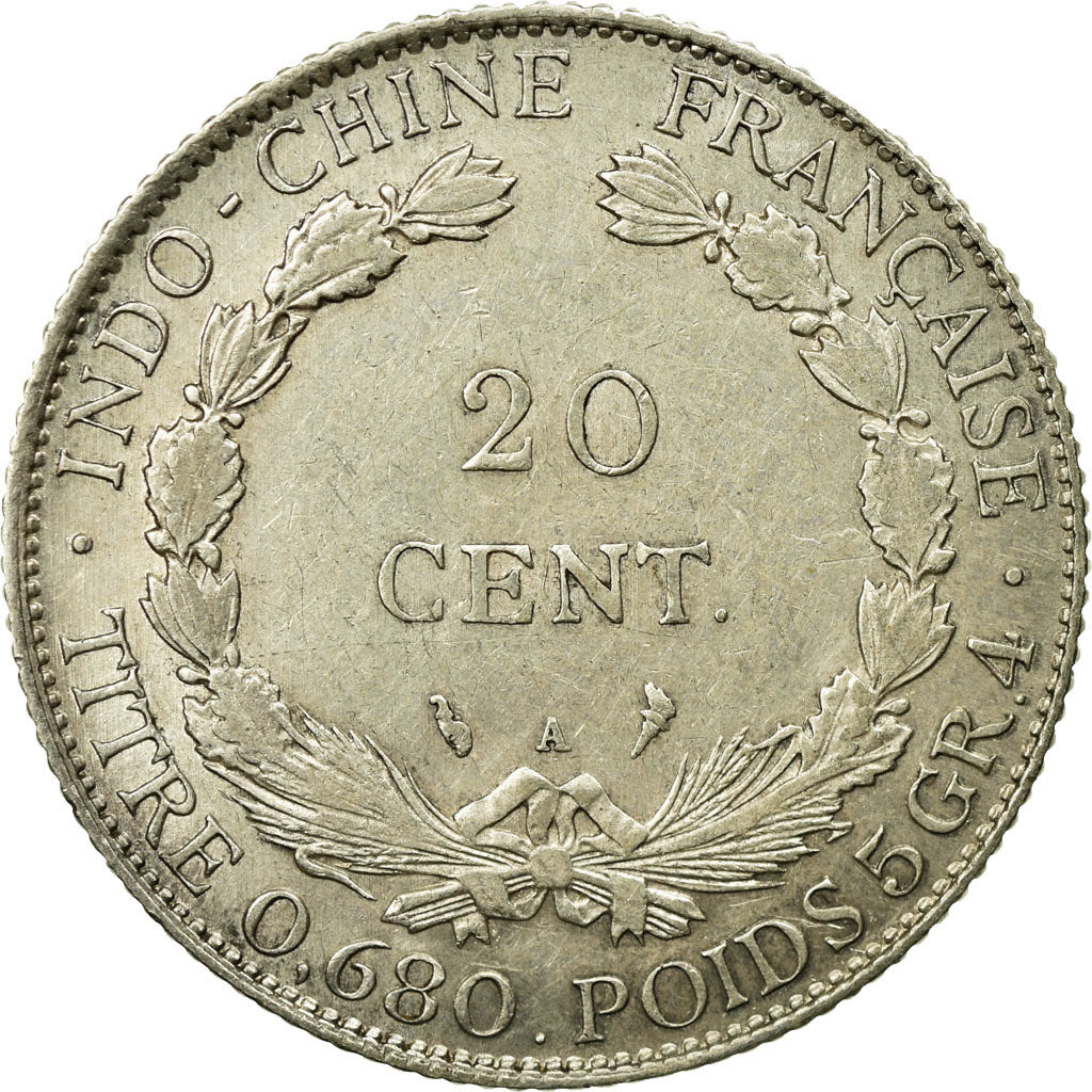 Coin, French Indochina, 20 Cents, 1930, Paris, AU(50-53), Silver, Lecompte:230