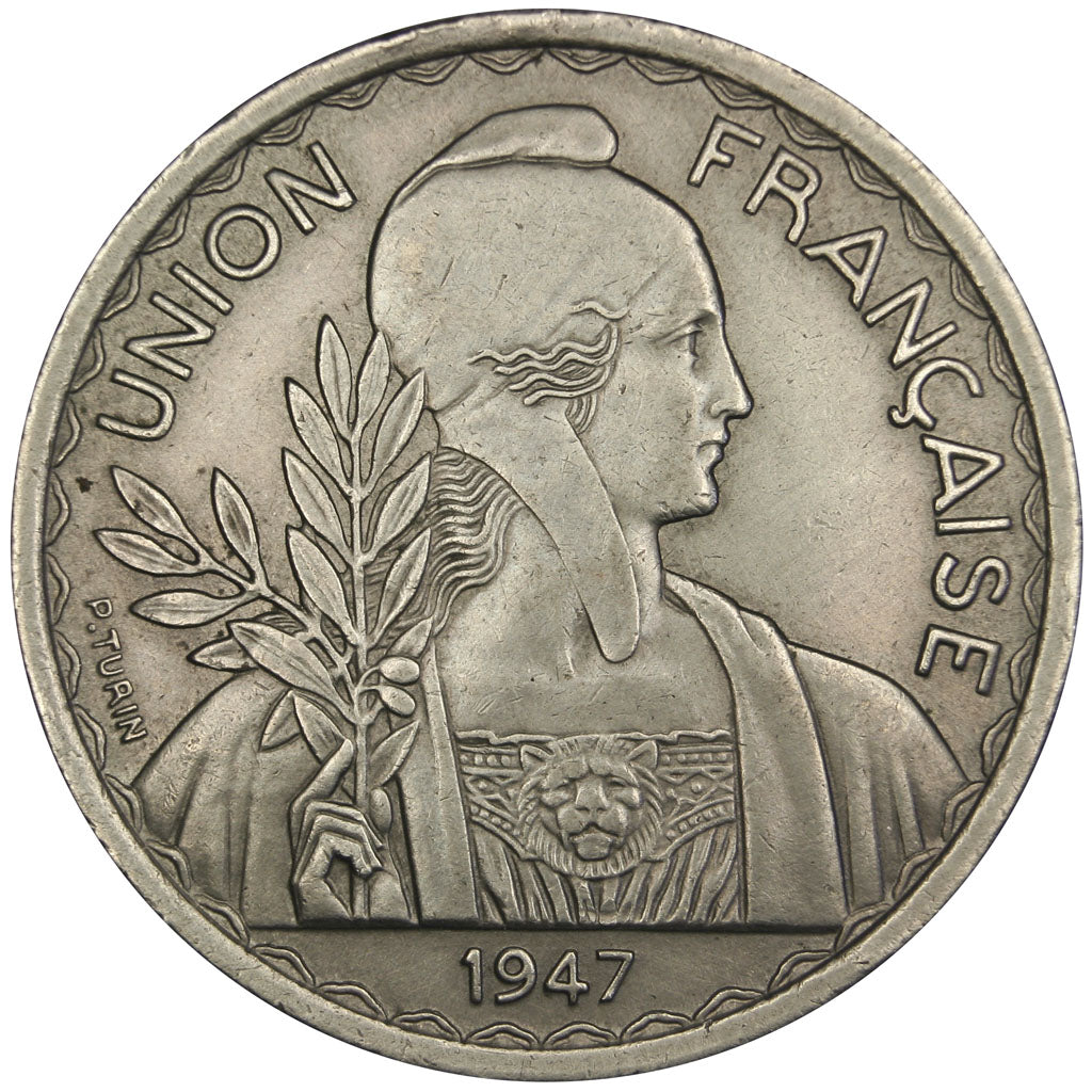 Indochine, 1 Piastre, 1947, AU(55-58), Cupro-nickel, Lecompte #320, 17.76