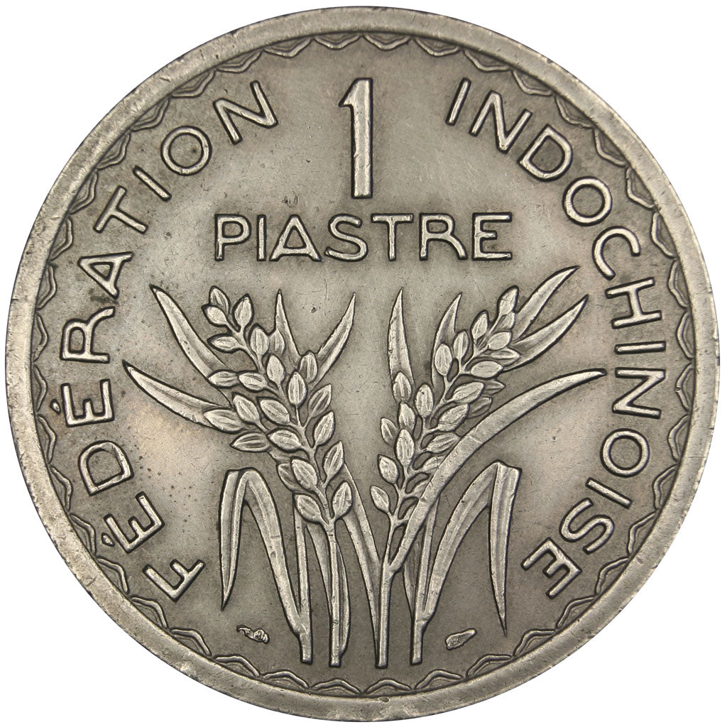 Indochine, 1 Piastre, 1947, AU(55-58), Cupro-nickel, Lecompte #320, 17.76