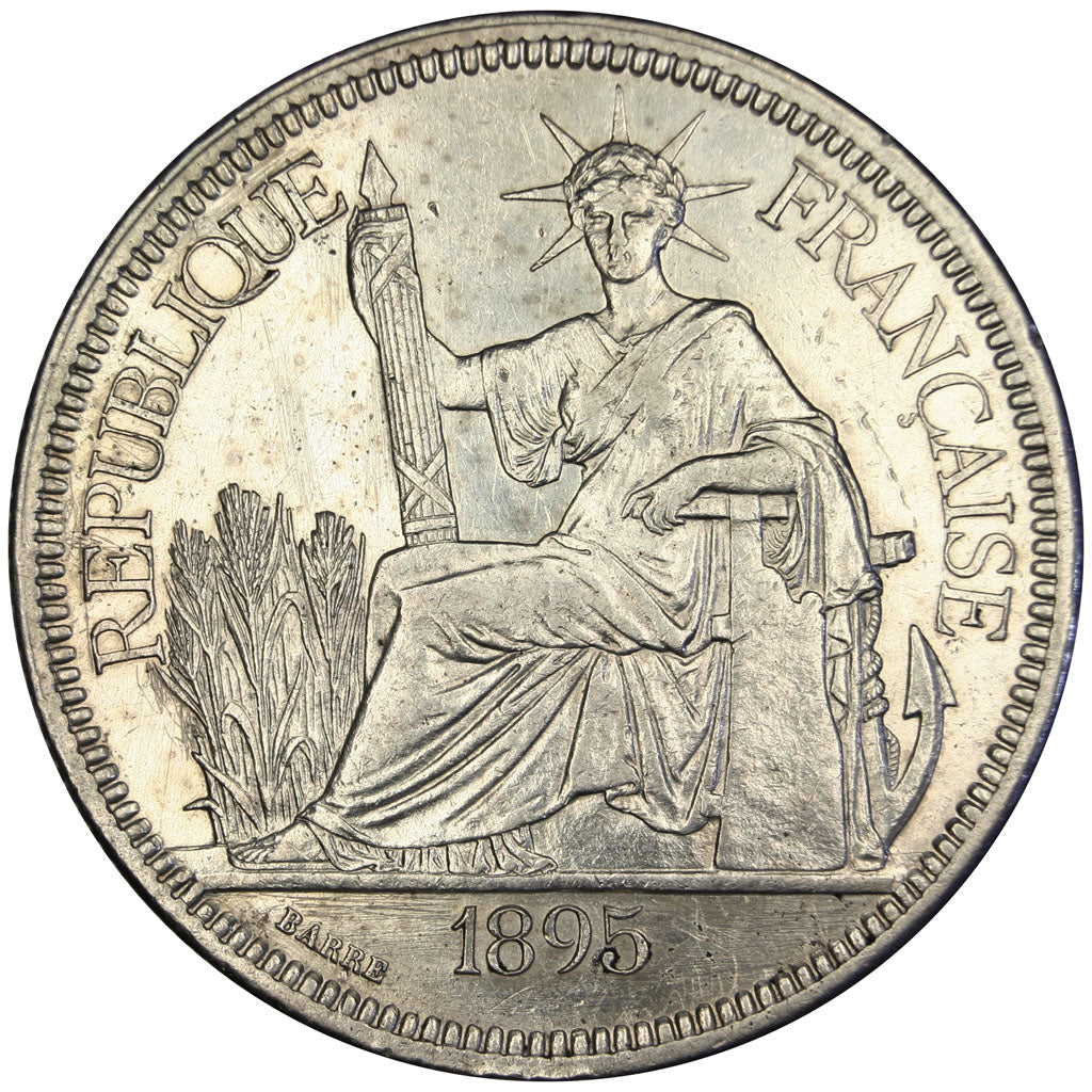 FRENCH INDO-CHINA, Piastre, 1895, Paris, KM #5, AU(50-53), Silver, Lecompte...