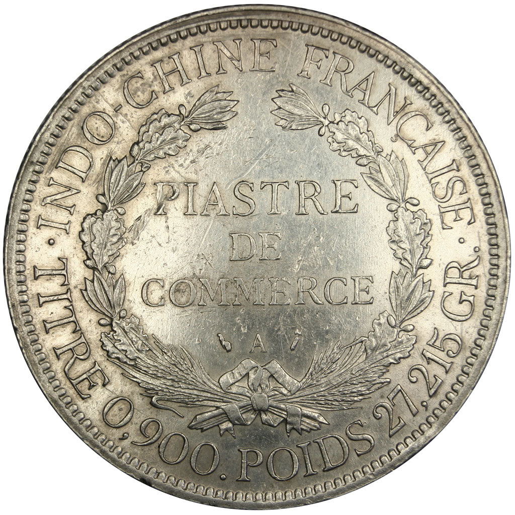 FRENCH INDO-CHINA, Piastre, 1895, Paris, KM #5, AU(50-53), Silver, Lecompte...