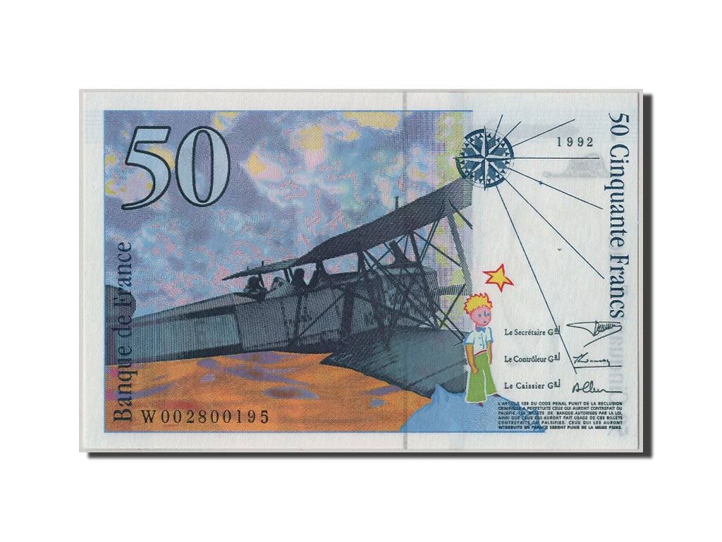 France, 50 Francs, 50 F 1992-1999 ''St Exupéry'', 1992, KM #152f, UNC(65-70), W.