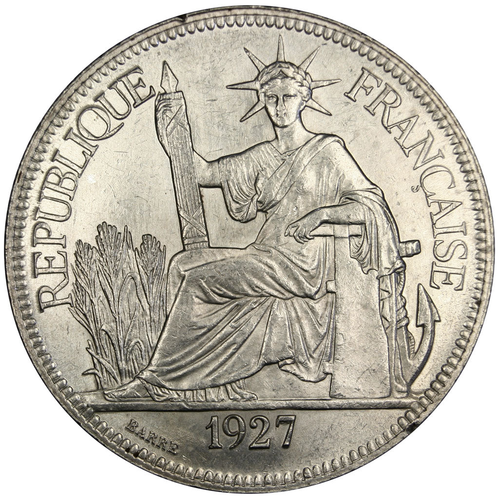 Indochine, 1 Piastre, 1927, Paris, AU(55-58), Silver, Lecompte #303, 27.09