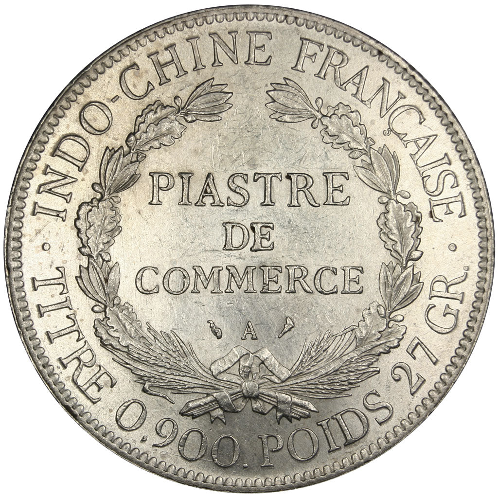 Indochine, 1 Piastre, 1927, Paris, AU(55-58), Silver, Lecompte #303, 27.09