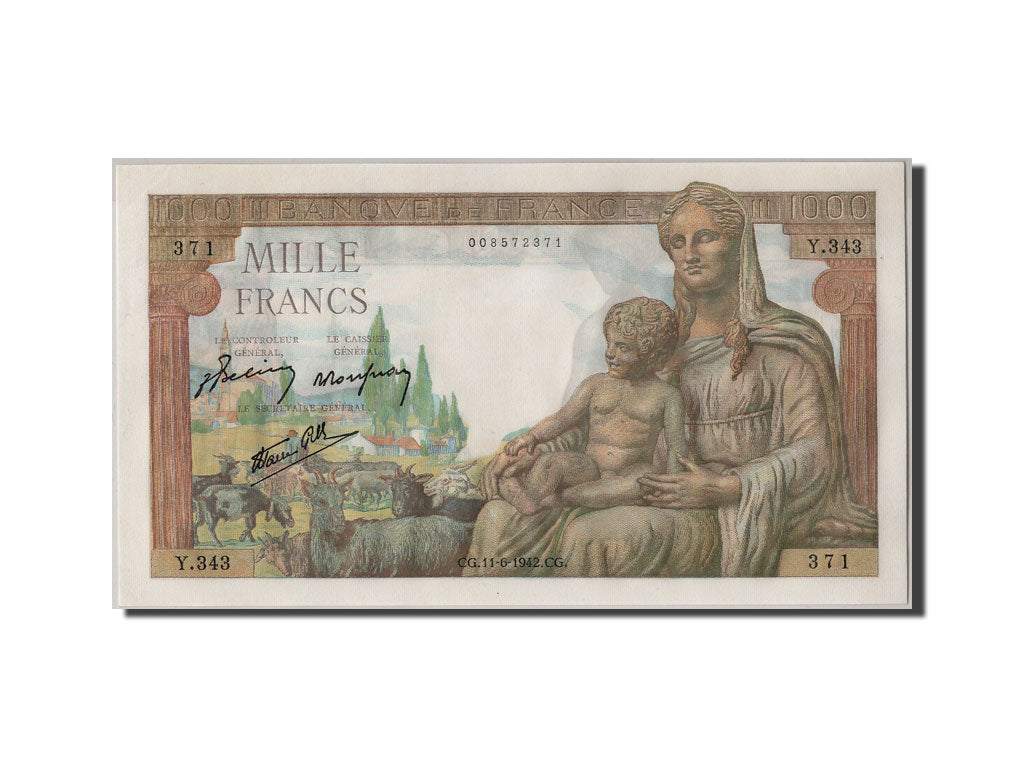 Biljet, Frankrijk, 1000 Francs, 1 000 F 1942-1943 ''Déesse Déméter'', 1942